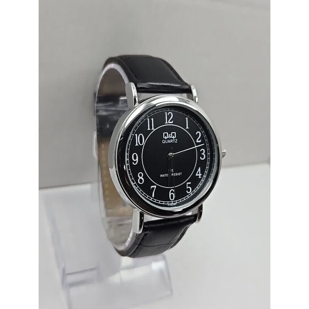 Mens Q & Q By Citizen Quartz Dress Watch Silver Black Dial 30M WR New Battery